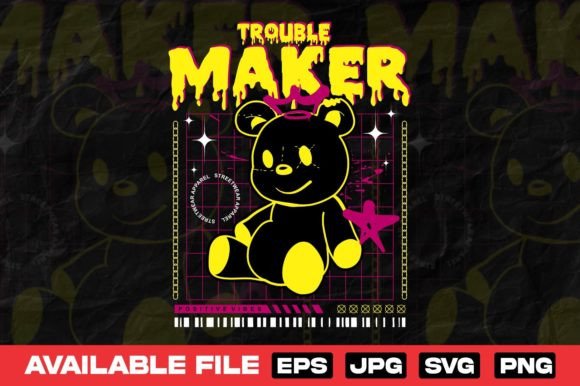 Trouble Maker Bear Doll: The Urban Streetwear Icon for Print